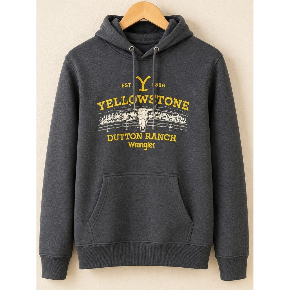 Wrangler Yellowstone Dutton Ranch Hoodie Mens Small‎ Gray Graphic Pullover